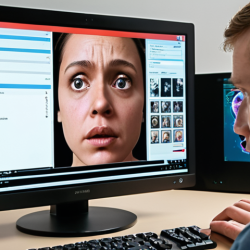 Home 11 **A person carefully examining a video on a computer screen, searching for subtle inconsistencies and unnatural details that might indicate it's a deepfake. Focus on the intense scrutiny and the technological clues being analyzed.**
