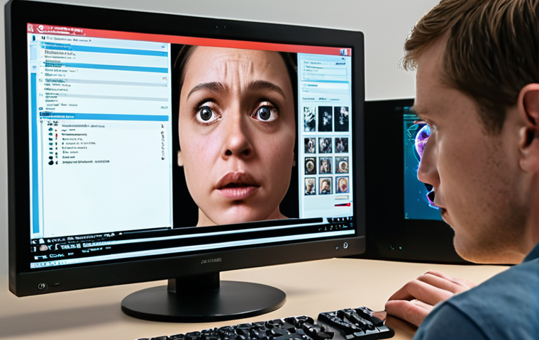 **A person carefully examining a video on a computer screen, searching for subtle inconsistencies and unnatural details that might indicate it's a deepfake. Focus on the intense scrutiny and the technological clues being analyzed.**