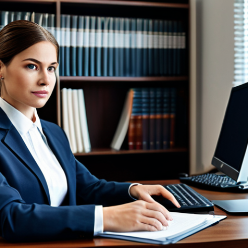 Home 6 **
"A professional lawyer in a modest business suit, working at a computer in a modern law office. Law books and legal documents are visible in the background. Fully clothed, appropriate attire, safe for work, perfect anatomy, natural proportions, professional, family-friendly, high quality."
**