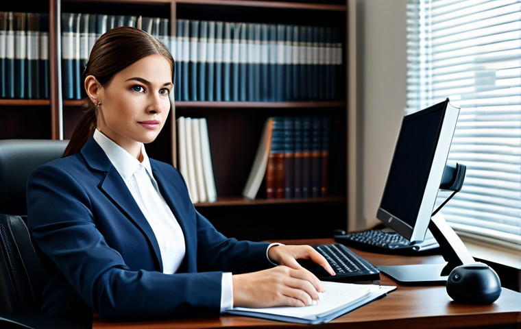 **
"A professional lawyer in a modest business suit, working at a computer in a modern law office. Law books and legal documents are visible in the background. Fully clothed, appropriate attire, safe for work, perfect anatomy, natural proportions, professional, family-friendly, high quality."
**