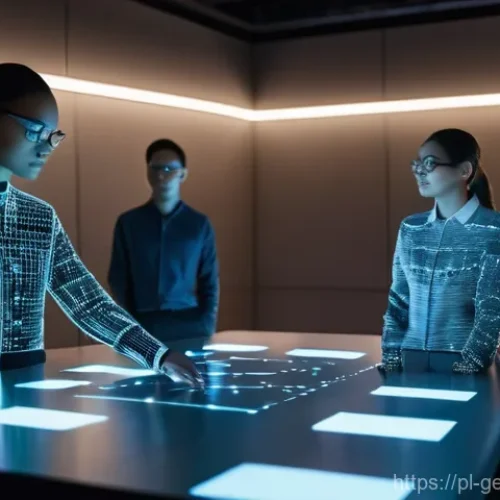 AI 개발자와 윤리적 책임 - **Prompt:** A diverse group of AI developers, men and women of various ethnicities and ages, are gat...