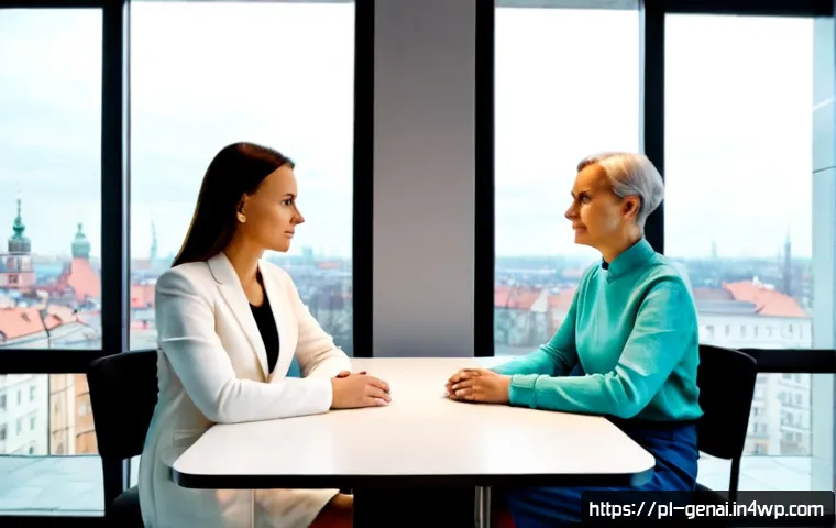 Home 17 AI의 미래와 윤리적 도전 과제 - Photorealistic ethical AI concept in a contemporary Warsaw university research room, Polish female e...